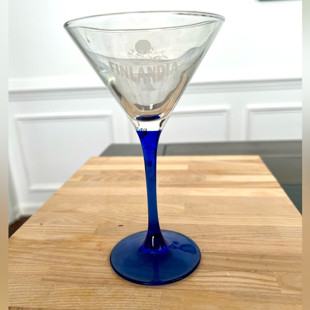Finlandia Vodka Martini Glass Cobalt Blue Stem Gorgeous Vintage Excellent